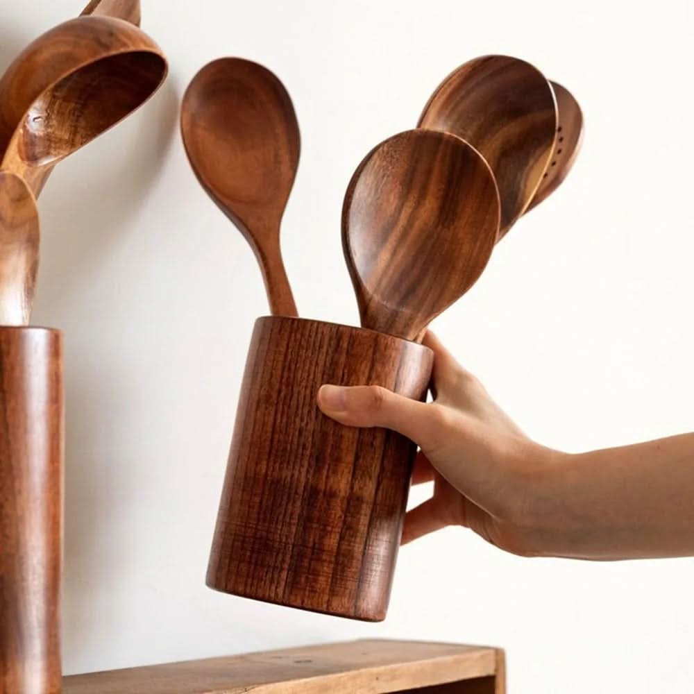 10-Piece Natural Teak Kitchen Utensil Set