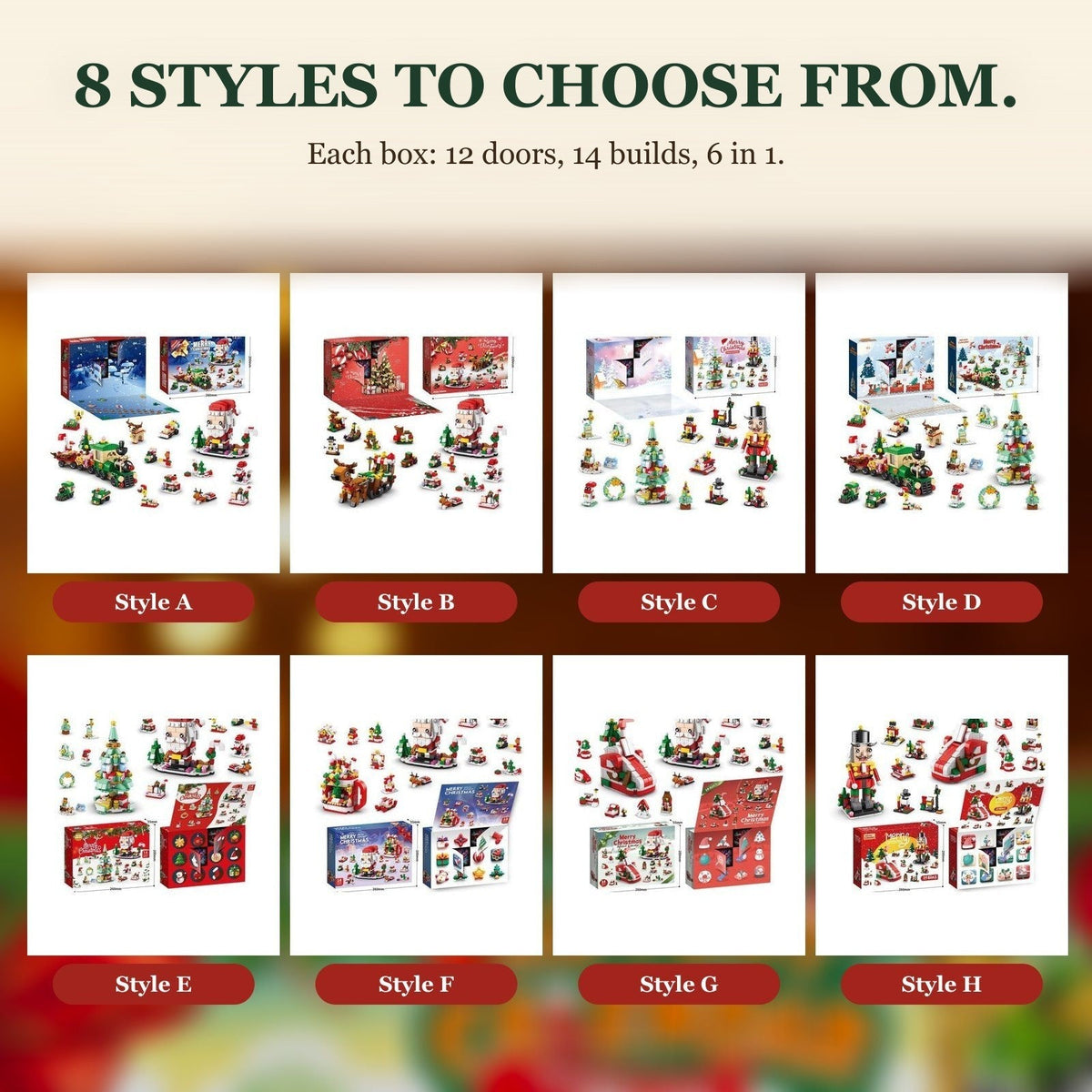 12-Day Christmas Brick Advent Calendar, 14 Builds 6-in-1, Choose from 8 Styles