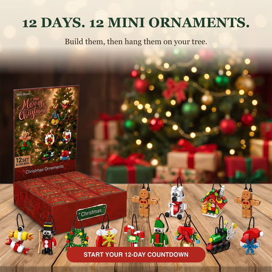 12-Day Christmas Mini Ornament Advent Calendar, Brick Blind Box Set in Red or Pink