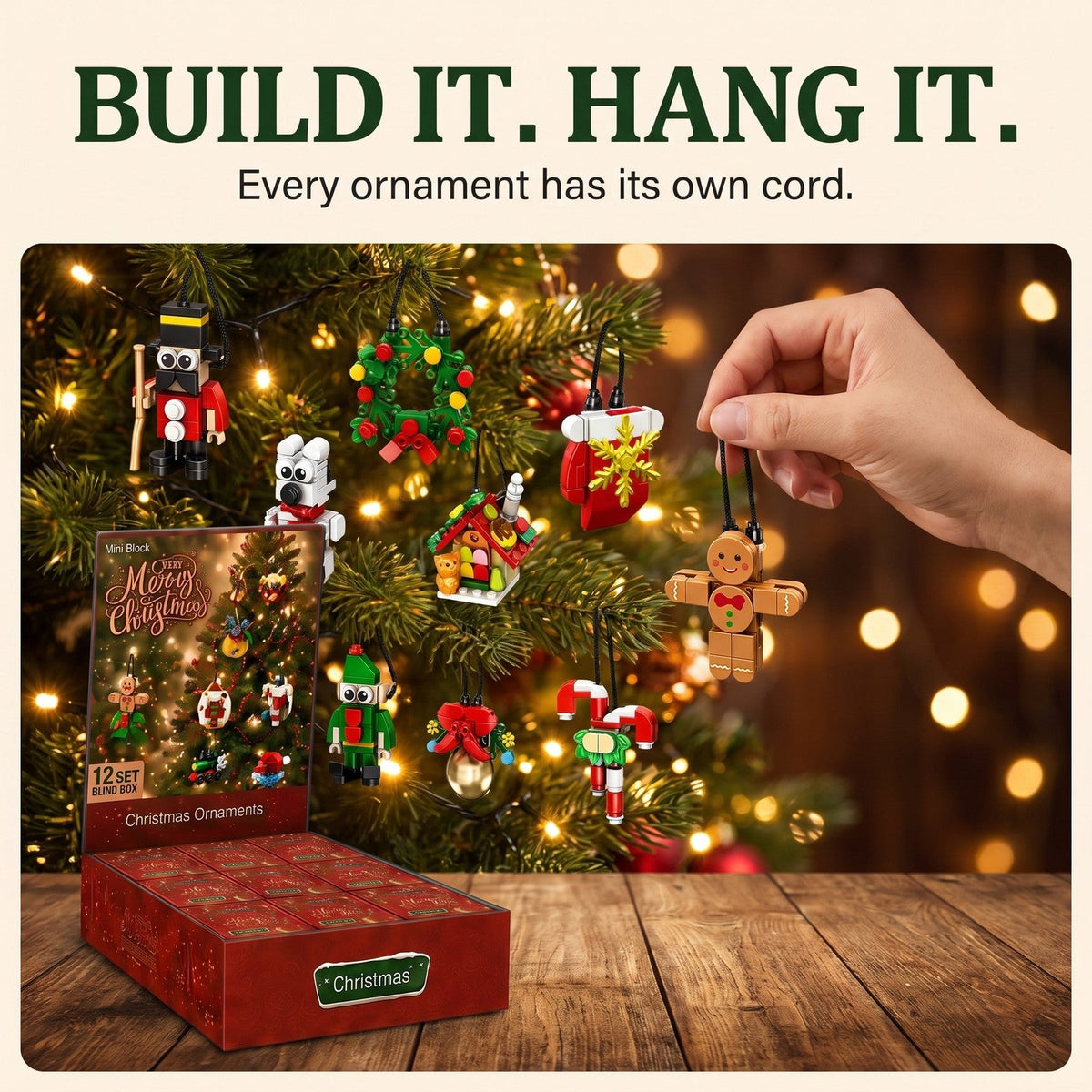 12-Day Christmas Mini Ornament Advent Calendar, Brick Blind Box Set in Red or Pink