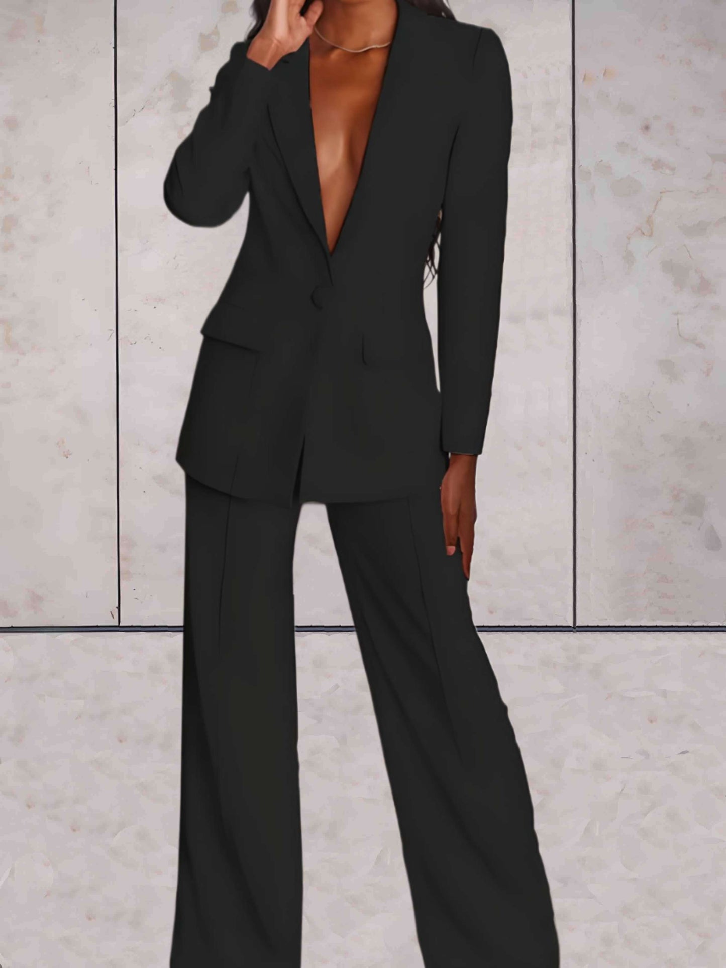 2-piece set of a formal business jacket and wide-leg trousers for women