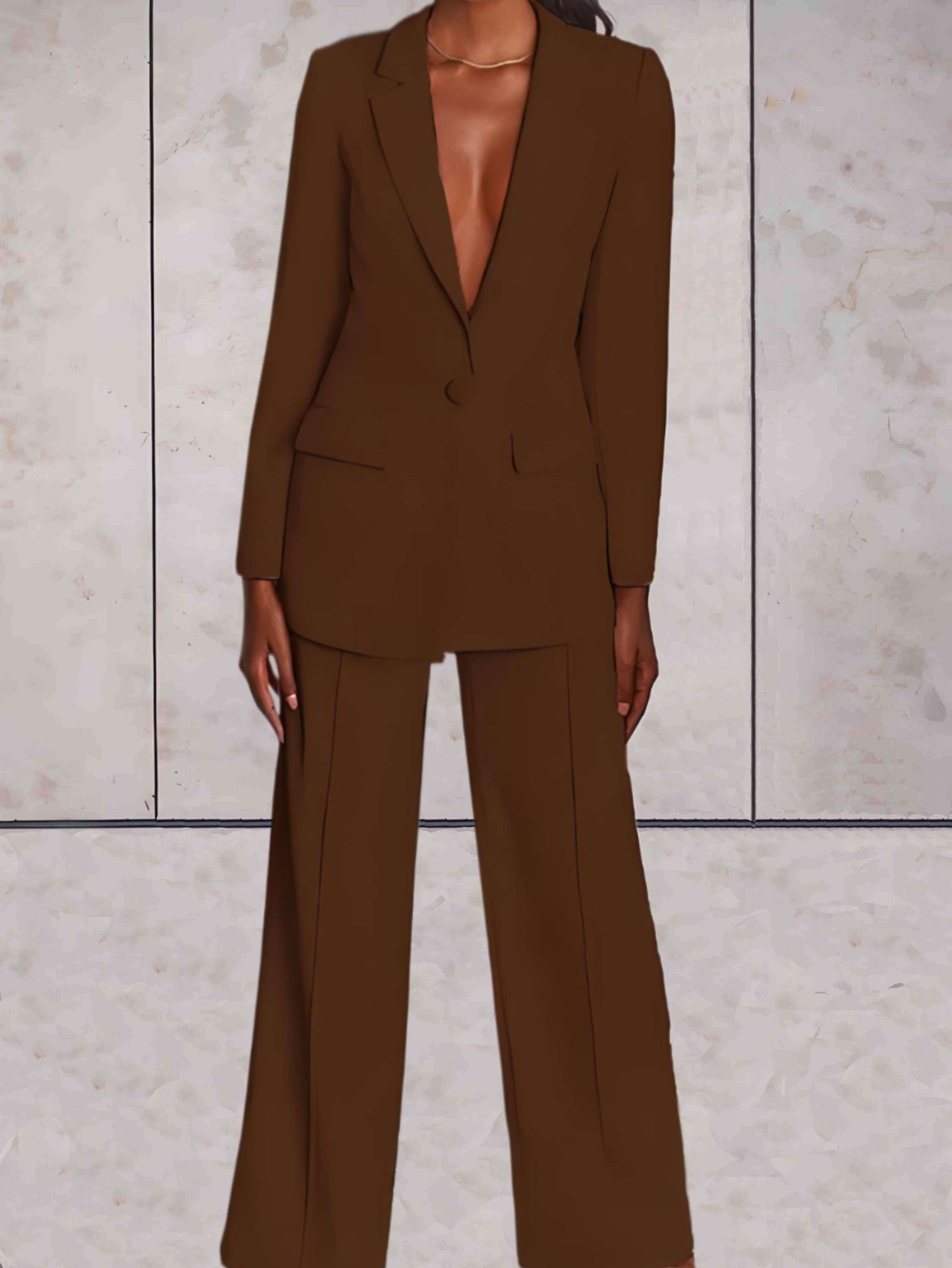 2-piece set of a formal business jacket and wide-leg trousers for women