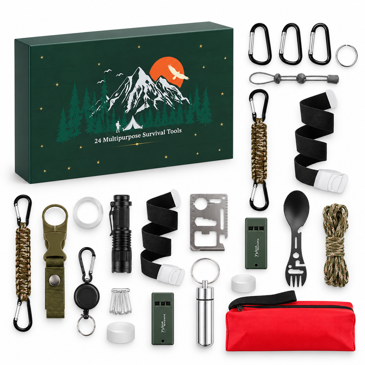 24-Day Outdoor Tool Advent Calendar | Camping & Hiking Accessories Christmas Countdown Set with Utility Tools