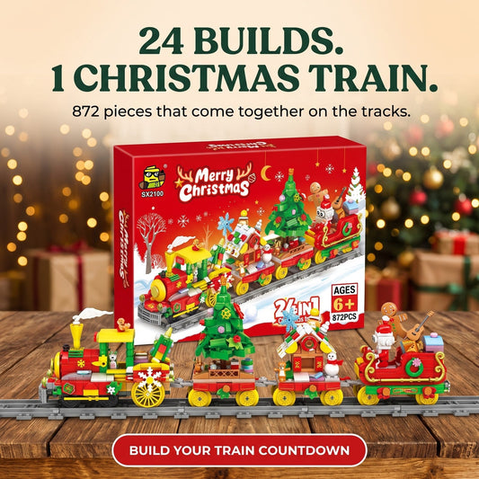 24-in-1 Christmas Train Advent Calendar, 872-Piece Brick Set on Tracks