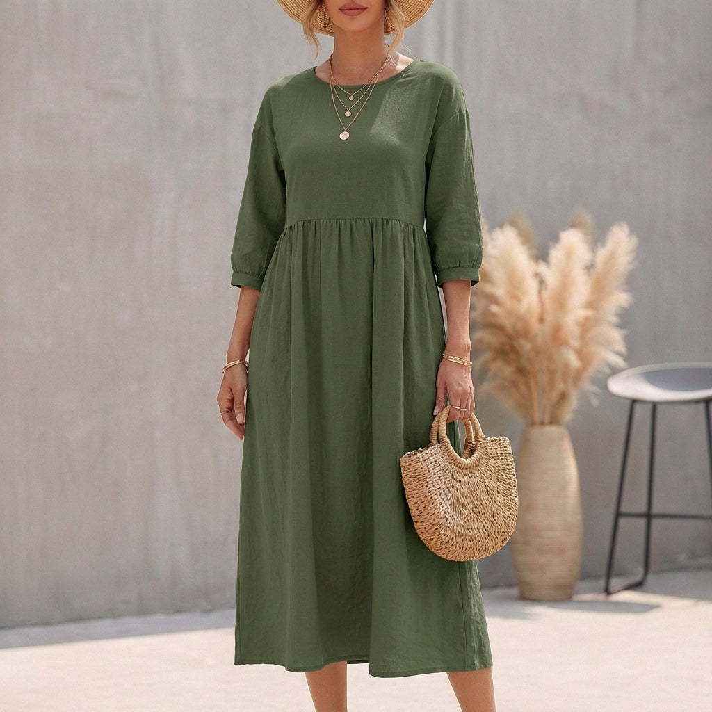 Image of Evelyn | Women's 3/4 Sleeve A-Line Midi Dress