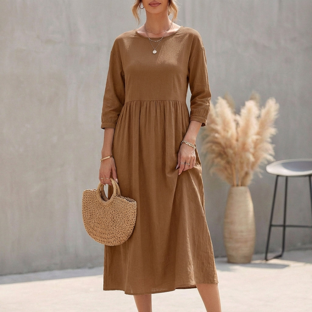 Image of Evelyn | Women's 3/4 Sleeve A-Line Midi Dress