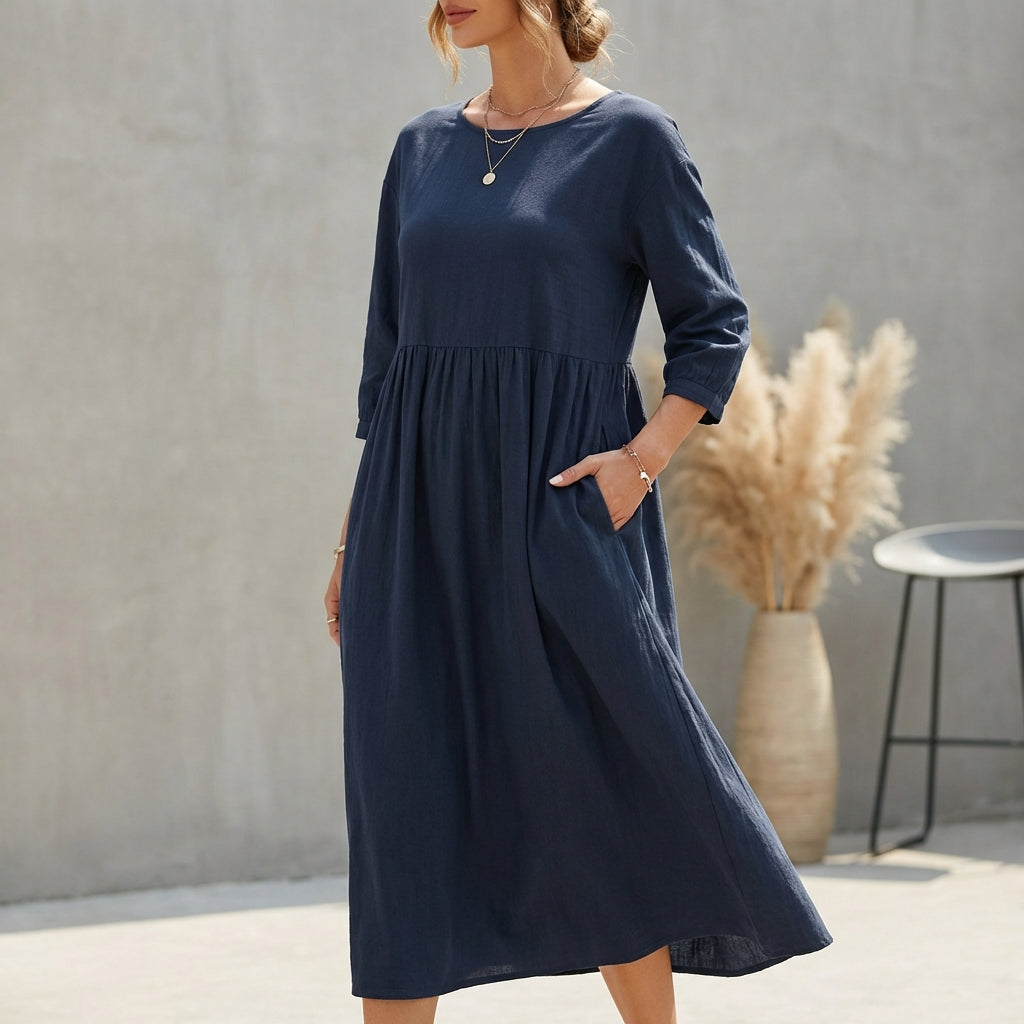 Image of Evelyn | Women's 3/4 Sleeve A-Line Midi Dress