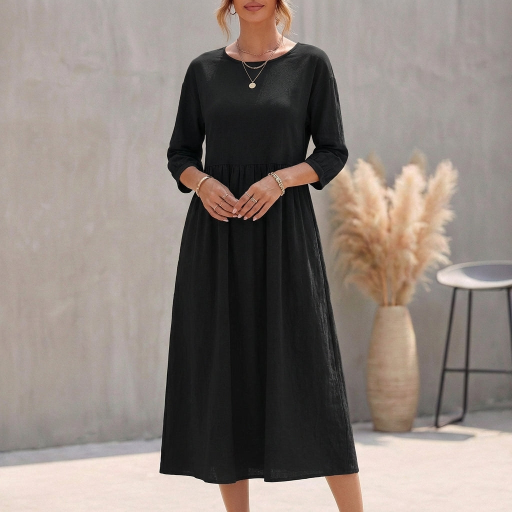 Image of Evelyn | Women's 3/4 Sleeve A-Line Midi Dress