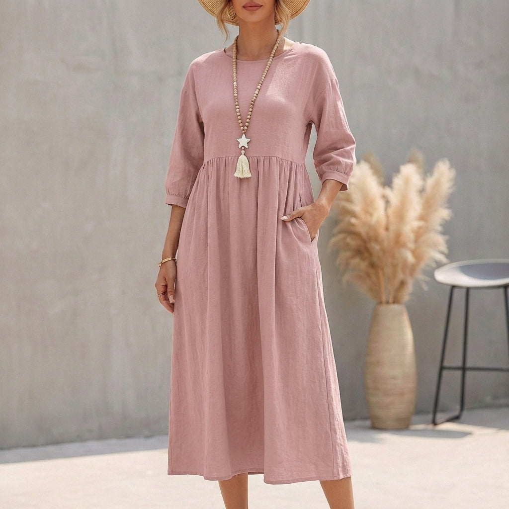 Image of Evelyn | Women's 3/4 Sleeve A-Line Midi Dress