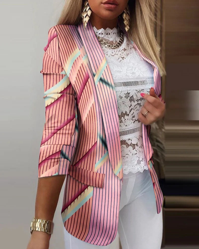 Image of Martha | Women's Printed 3/4 Sleeve Open Front Blazer