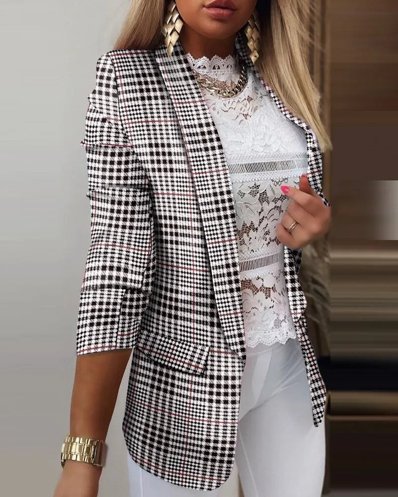 Image of Martha | Women's Printed 3/4 Sleeve Open Front Blazer