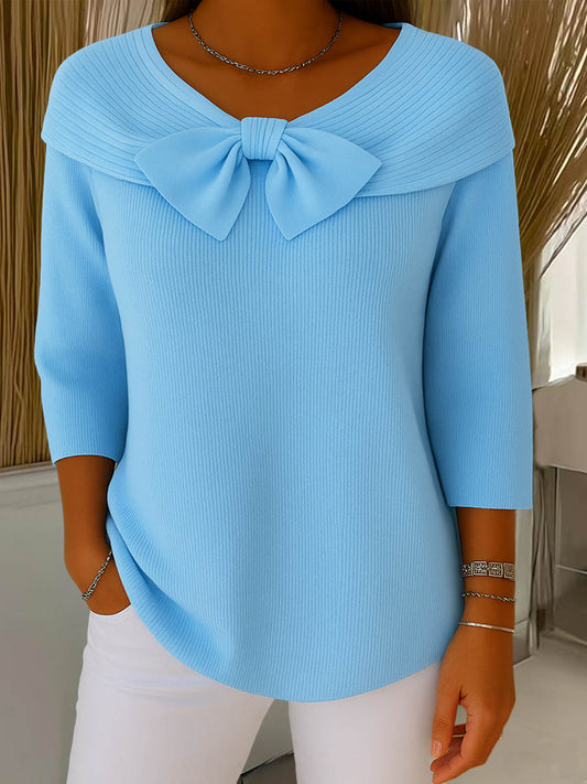 Image of Melanie | Women's Bow Ribbed 3/4 Sleeve Sweater