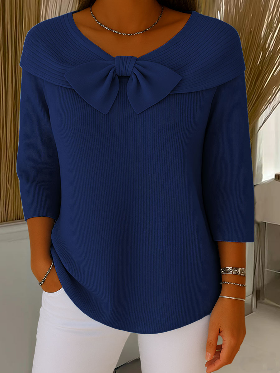 Image of Melanie | Women's Bow Ribbed 3/4 Sleeve Sweater