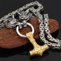 Viking Wolf Head & Mjolnir Chain Necklace/Bracelet
