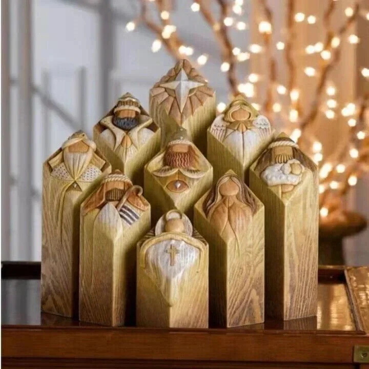 9-Piece Heaven's Glory Nativity Pillar Statues Set