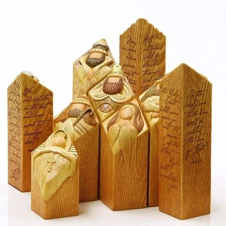 9-Piece Heaven's Glory Nativity Pillar Statues Set