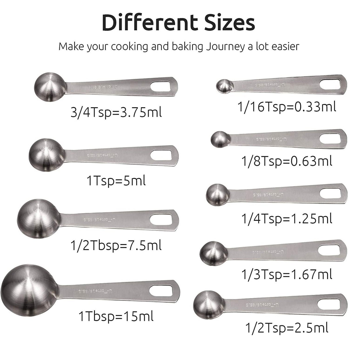 9-Piece Stainless Steel Measuring Spoon Set for Dry and Liquid Ingredients