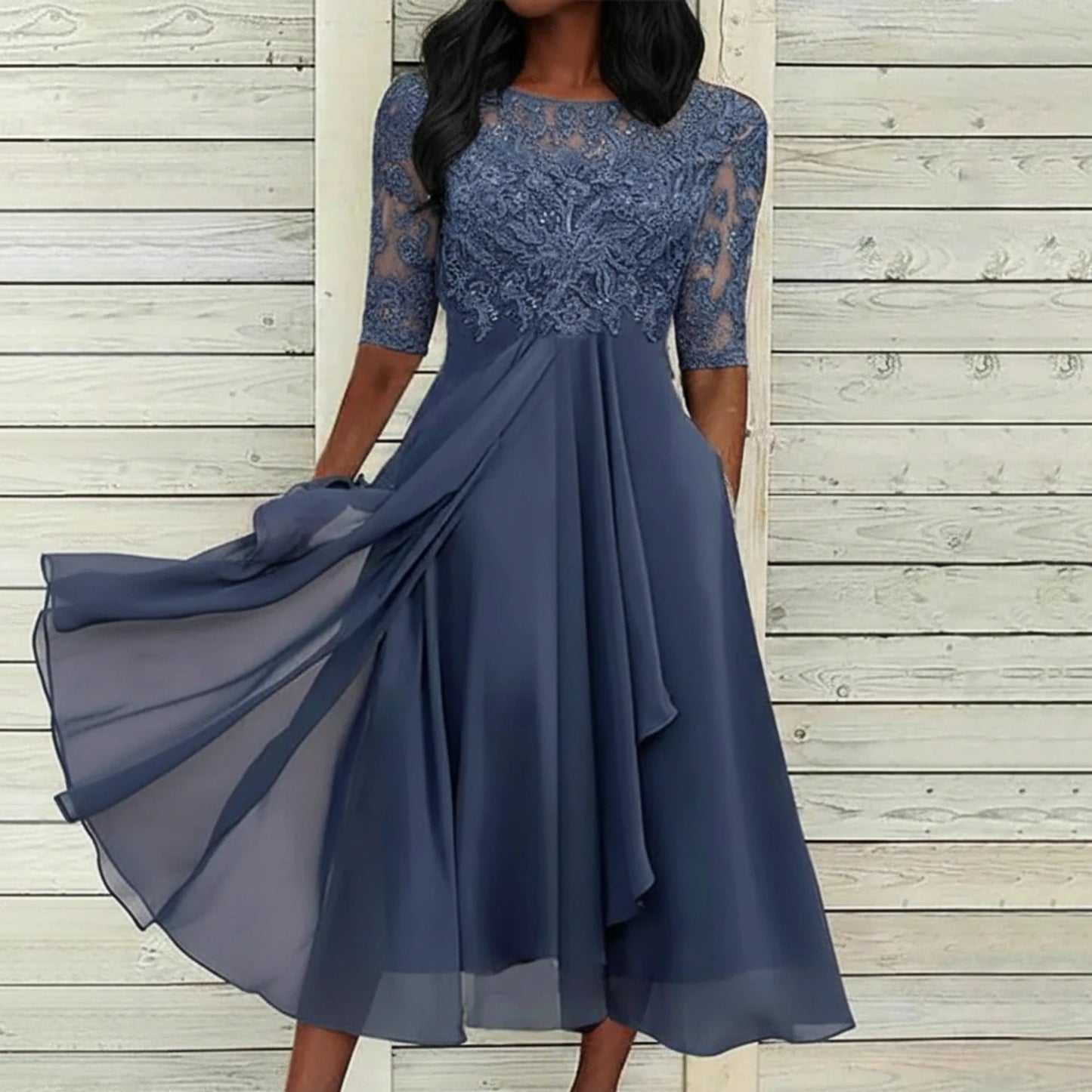 Women's Lace A-Line Midi Dress