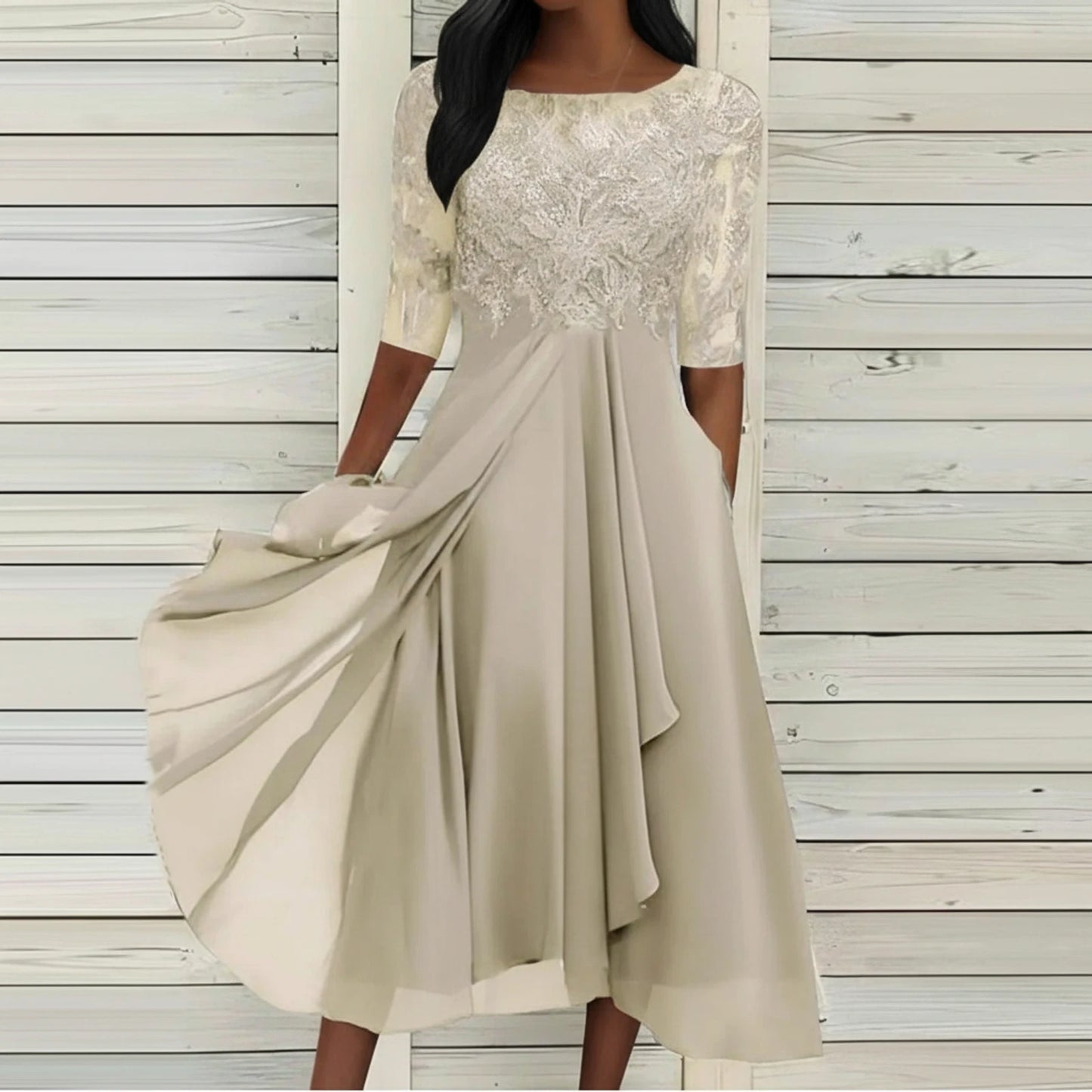 Women's Lace A-Line Midi Dress