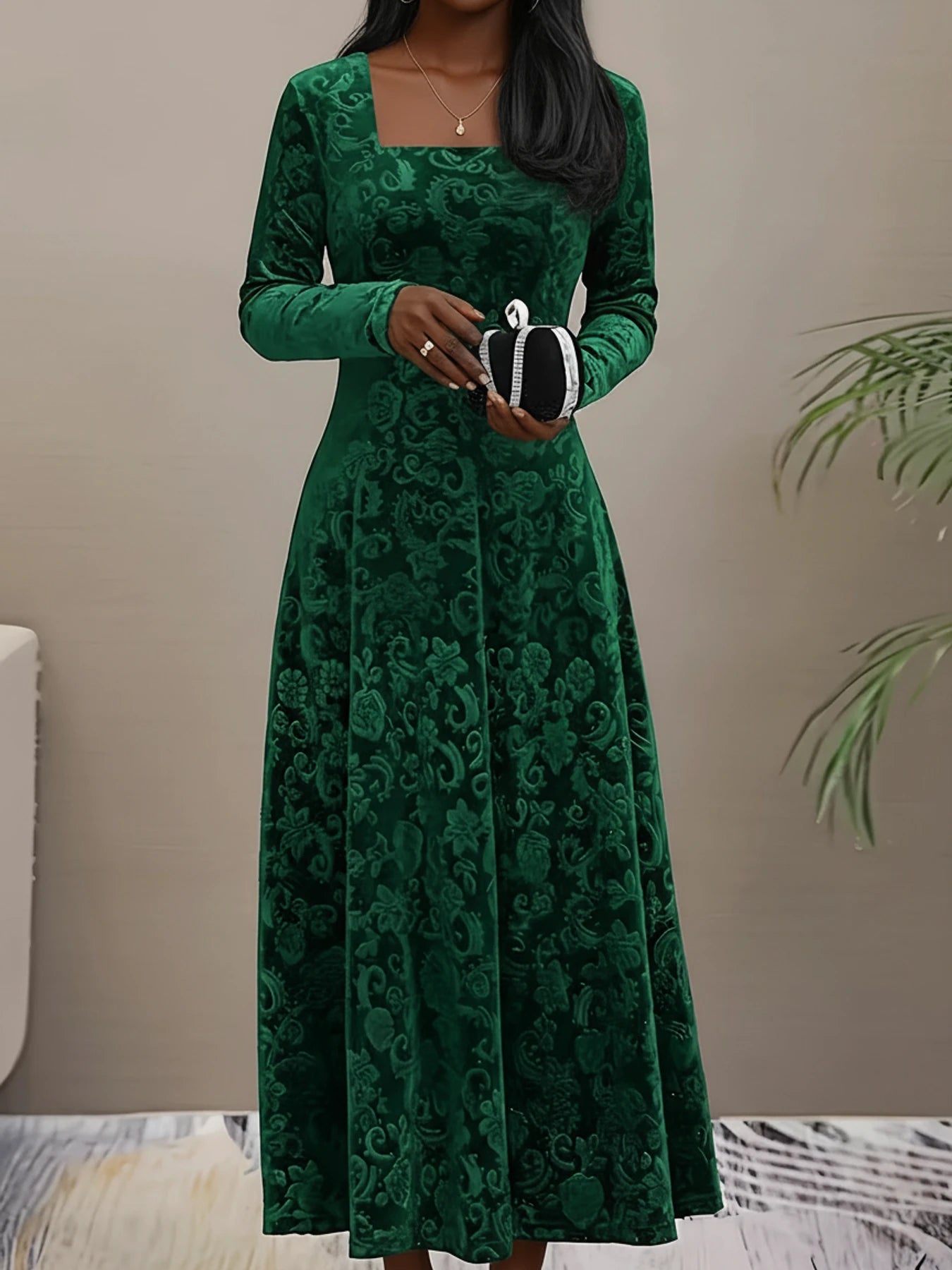 Women's Long Sleeve A-Line Midi Dress
