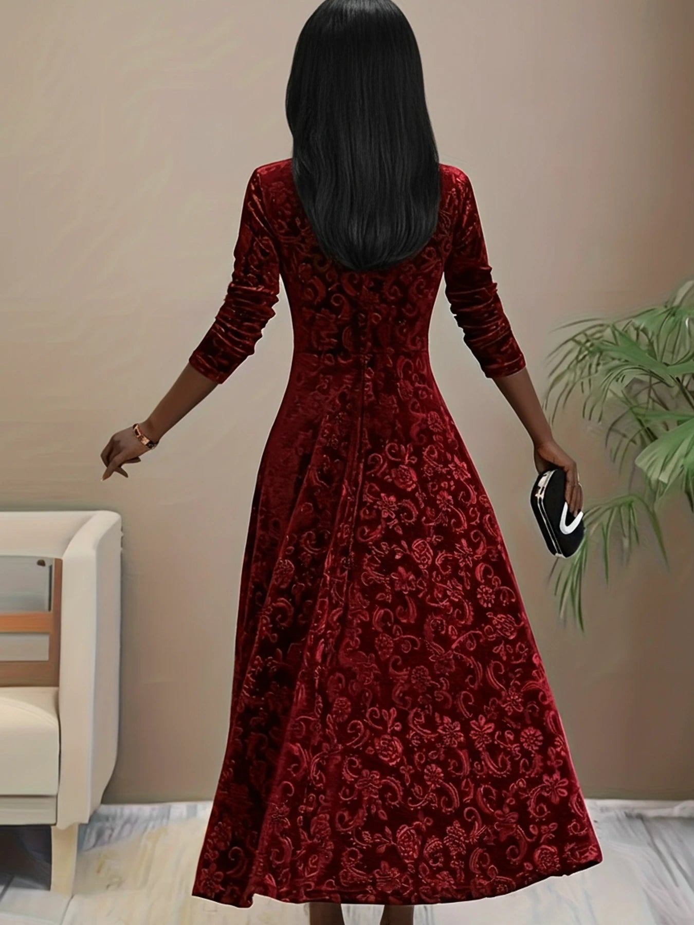 Women's Long Sleeve A-Line Midi Dress