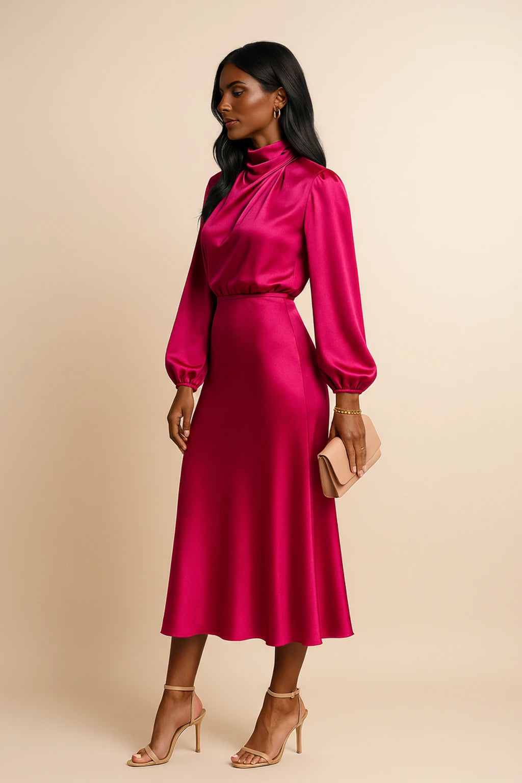 Women's Long Sleeve A-Line Midi Dress