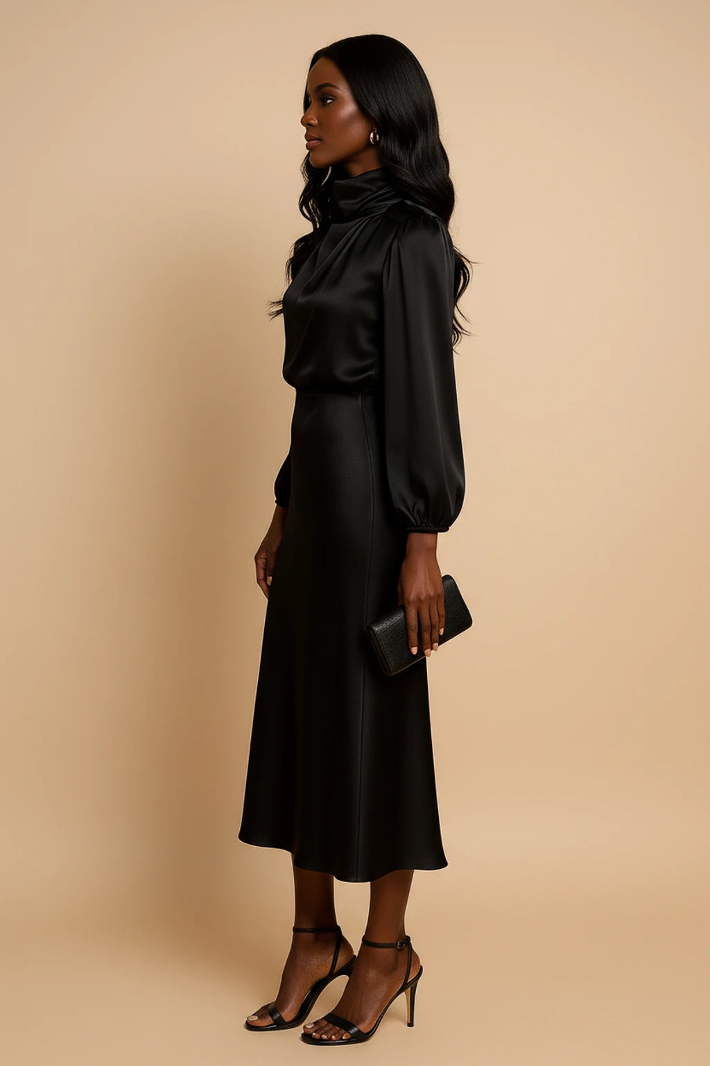 Women's Long Sleeve A-Line Midi Dress