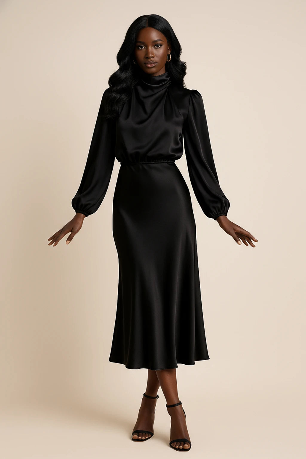 Women's Long Sleeve A-Line Midi Dress