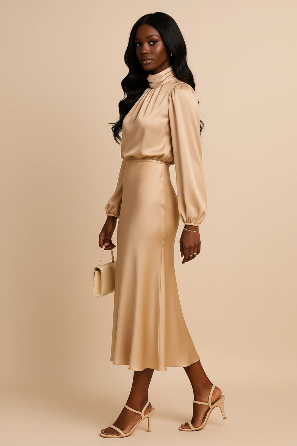 Women's Long Sleeve A-Line Midi Dress