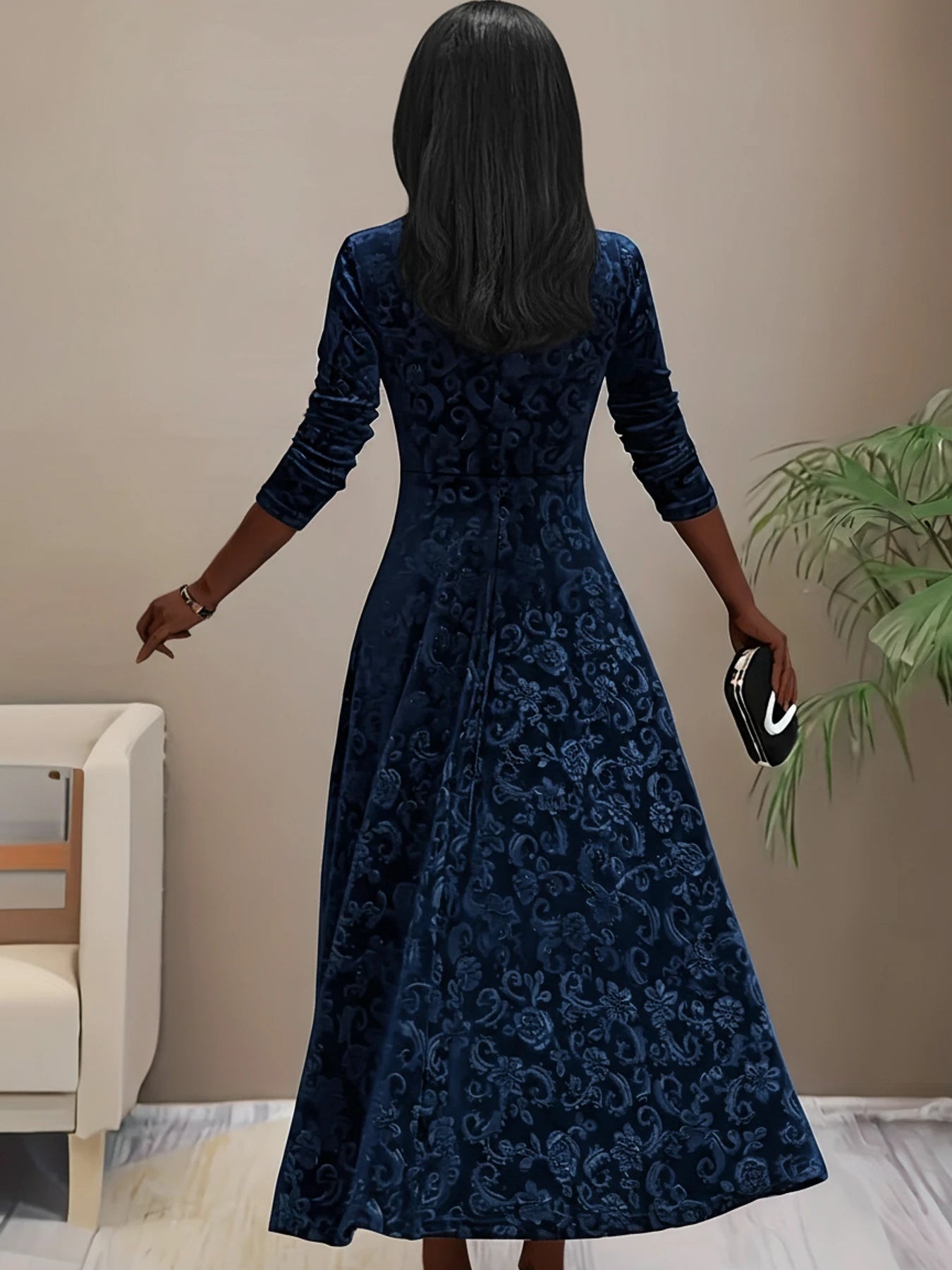 Women's Long Sleeve A-Line Midi Dress