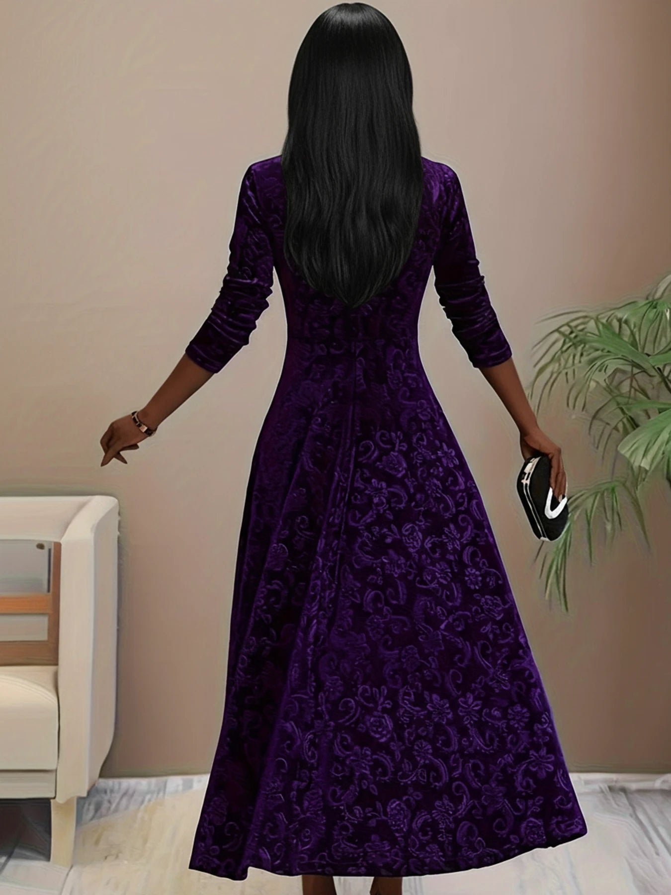 Women's Long Sleeve A-Line Midi Dress