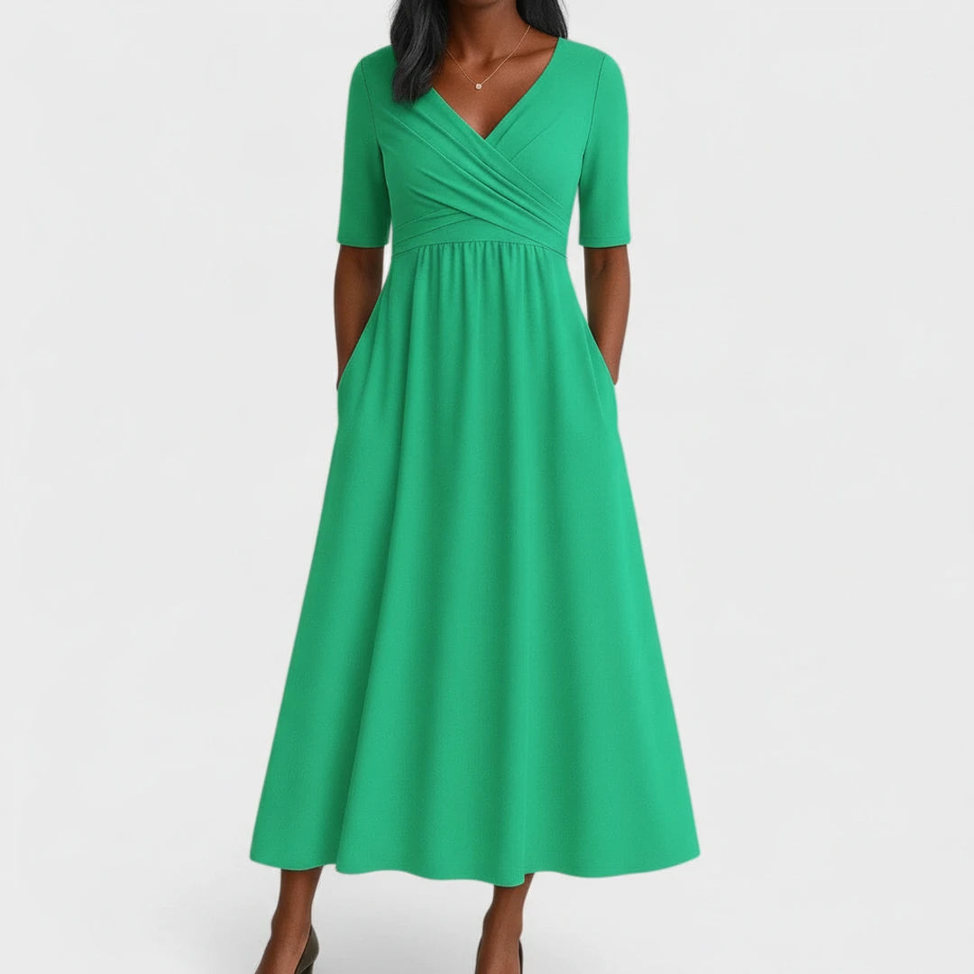 Women's V-Neck A-Line Midi Dress