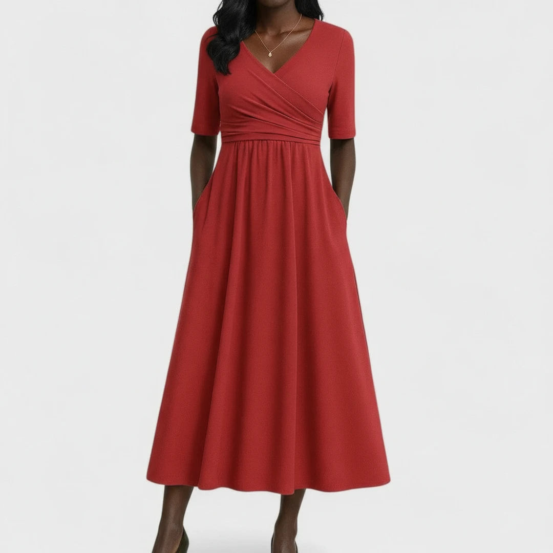 Women's V-Neck A-Line Midi Dress