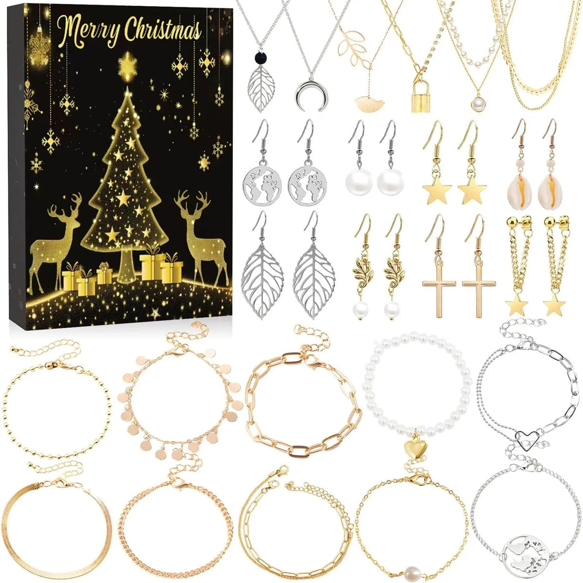 Advent Calendar with 24 Unique Christmas Accessories and Countdown for Kids