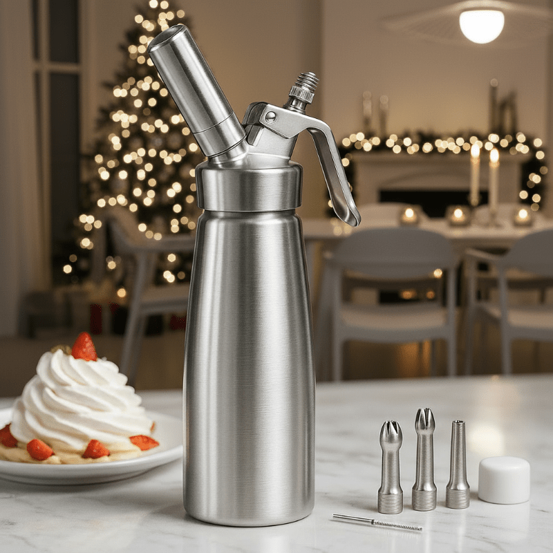 Aluminum Whipped Cream Dispenser with Three Nozzles and Siphon Mechanism