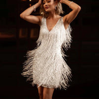 Amanda | Women's V-Neck Mini Fringe Dress