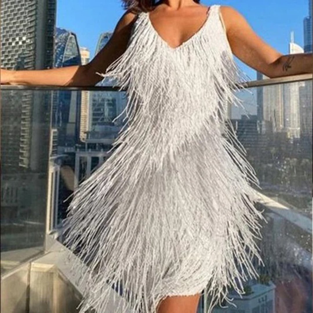 Image of Amanda | Women's V-Neck Mini Fringe Dress