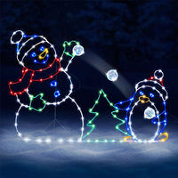 Animated LED Snowball Fight Light - Outdoor Snowman & Penguin Christmas Decor