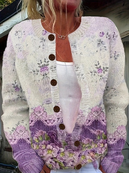 Image of Ann | Women's Button-Down Floral Cardigan