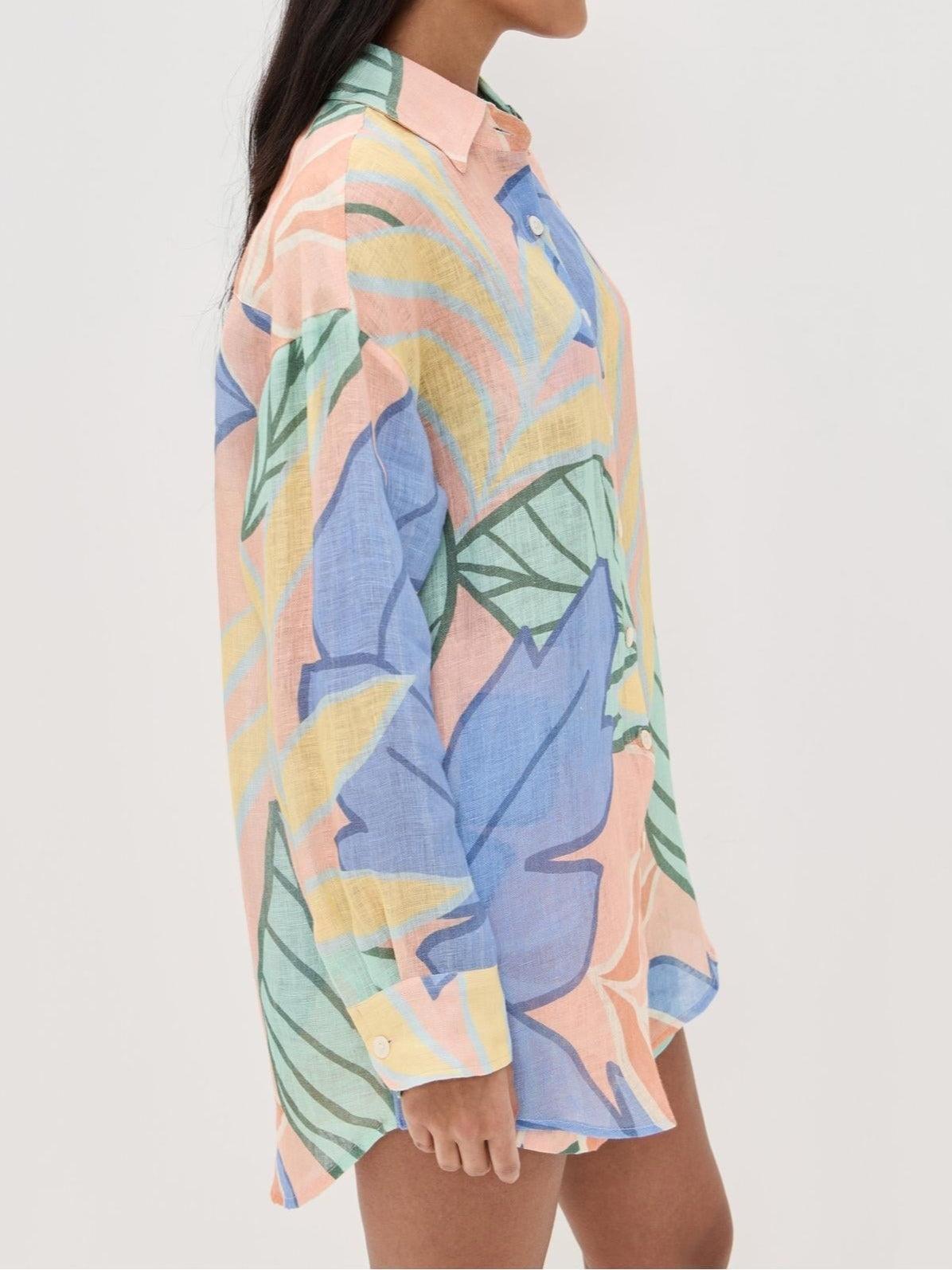 Image of Anna | Women's Button-Down Tropical Print Shorts Set