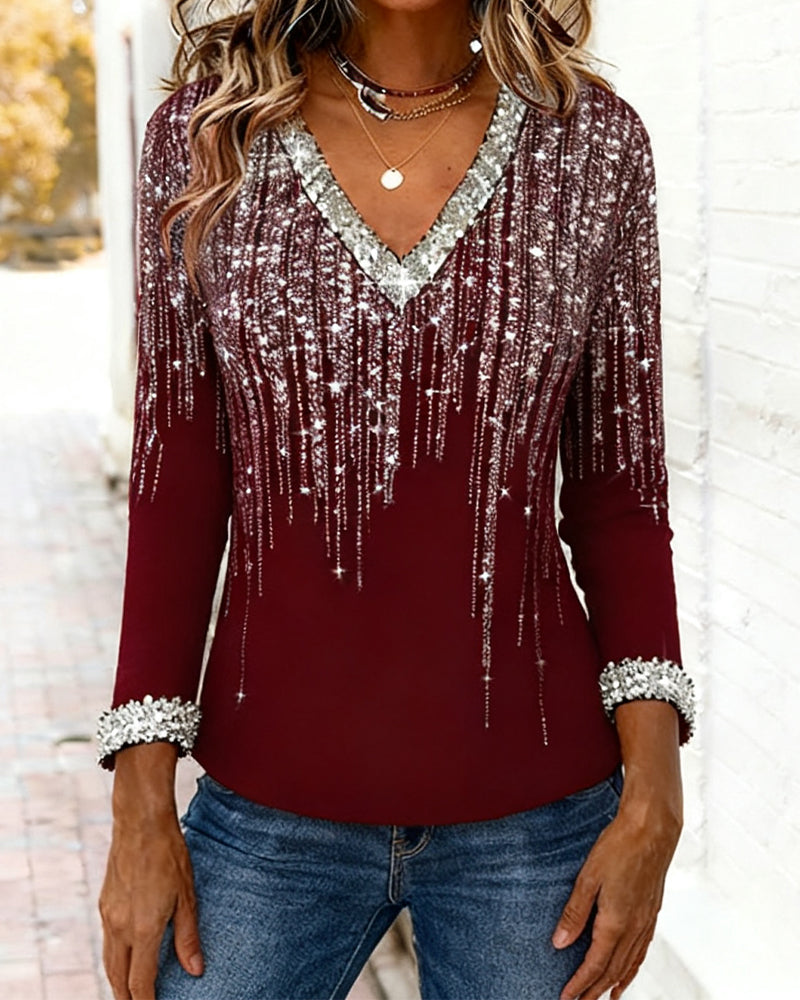 Image of Anne | Women's Fitted V-Neck Long Sleeve Top
