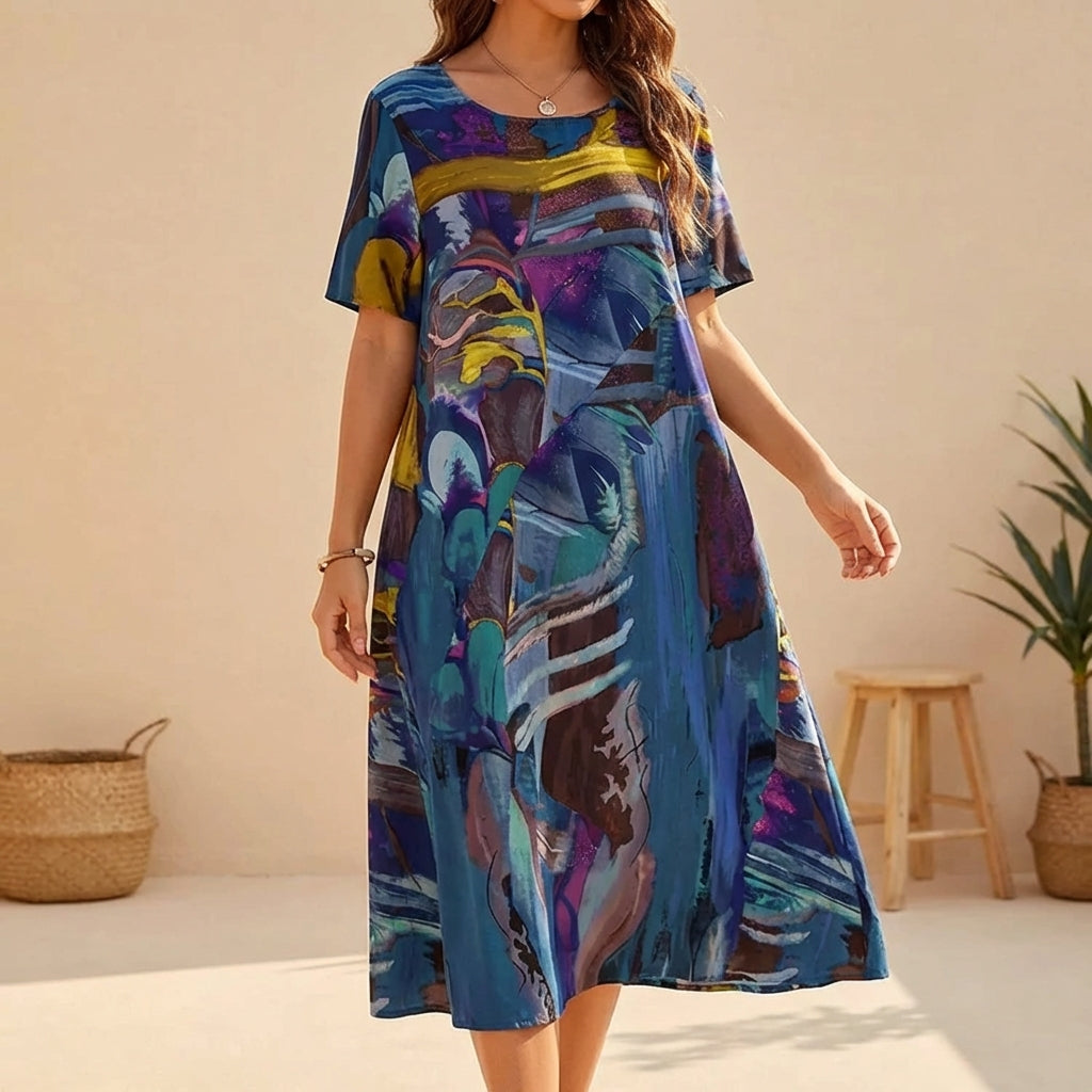 Image of Anne | Women's Short Sleeve A-Line Midi Dress