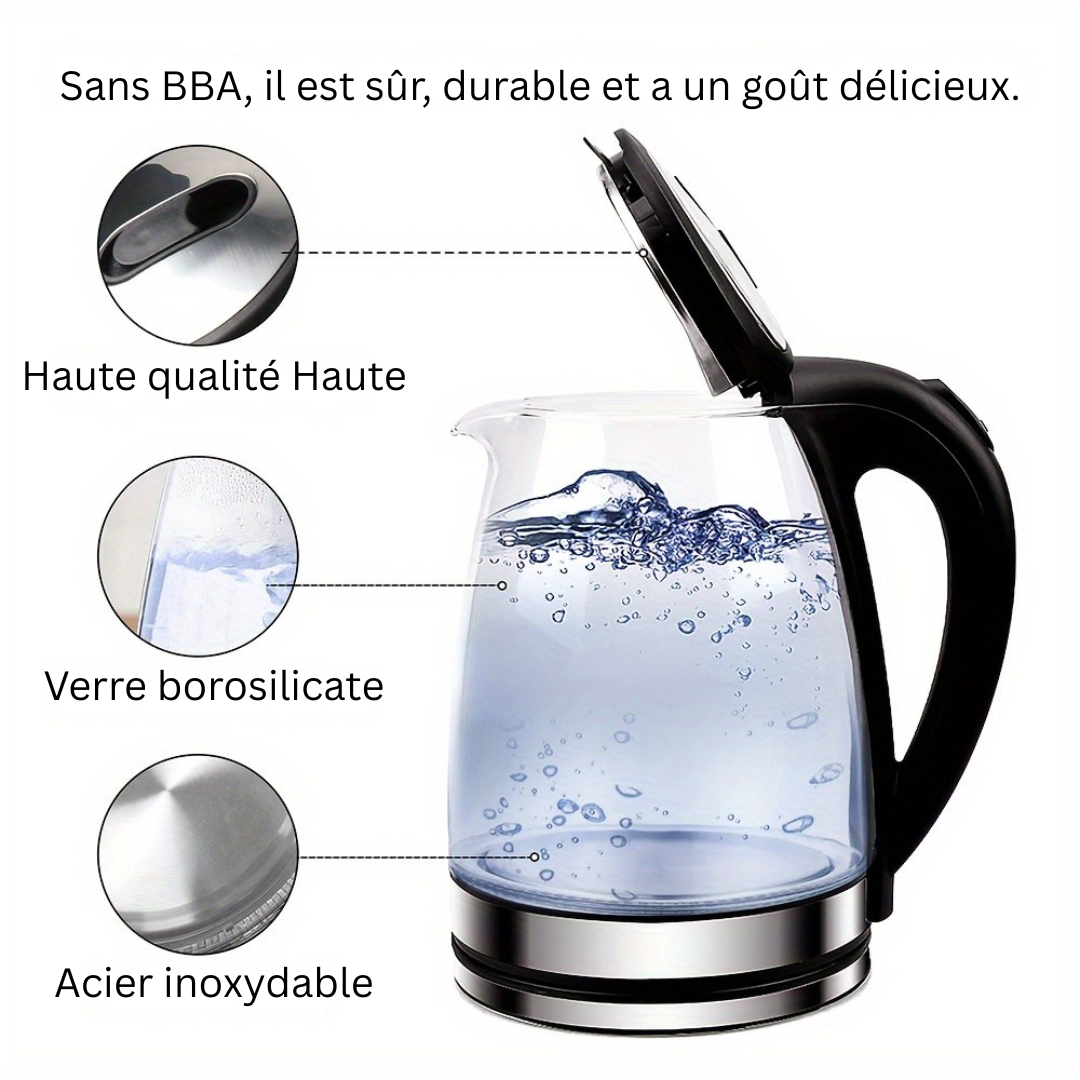 AquaElegance Luxury Glass Electric Kettle | Rapid Boil 2L with LED Light, Automatic Shut-Off and Dry Boil Protection for Safe and Stylish Use in the Kitchen