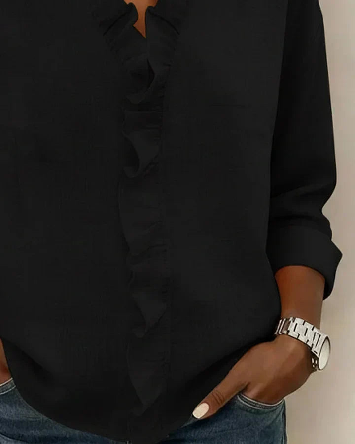 Image of Ariel | Women's Ruffle V-Neck Long Sleeve Blouse
