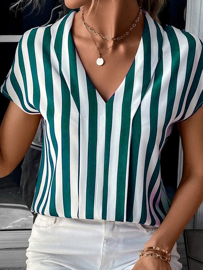 Image of Autumn | Women's Striped Short Sleeve Blouse