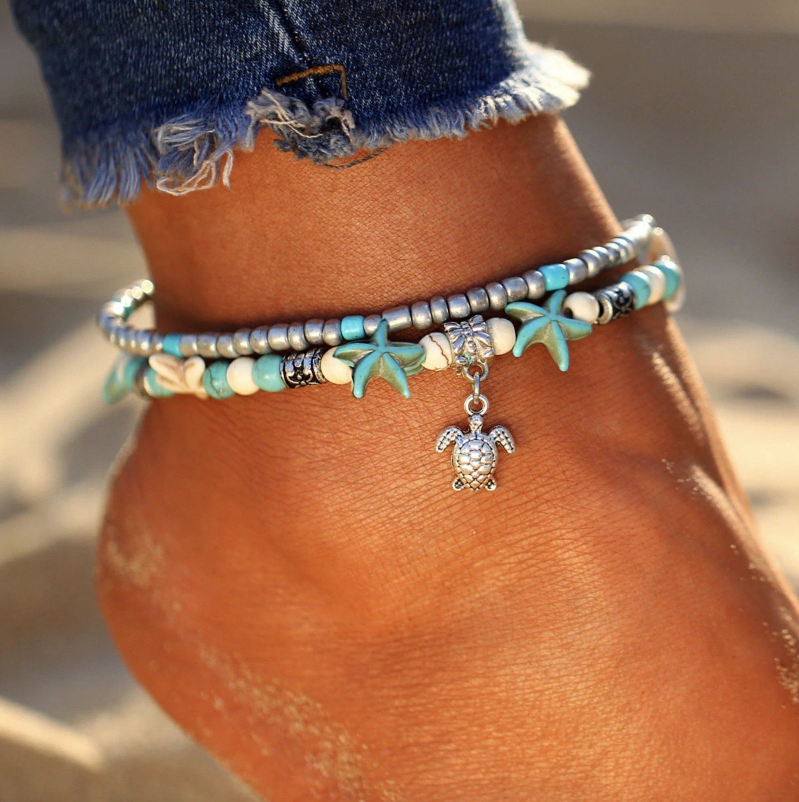 (BEST SELLER) Handmade Turtle & Ocean Anklet