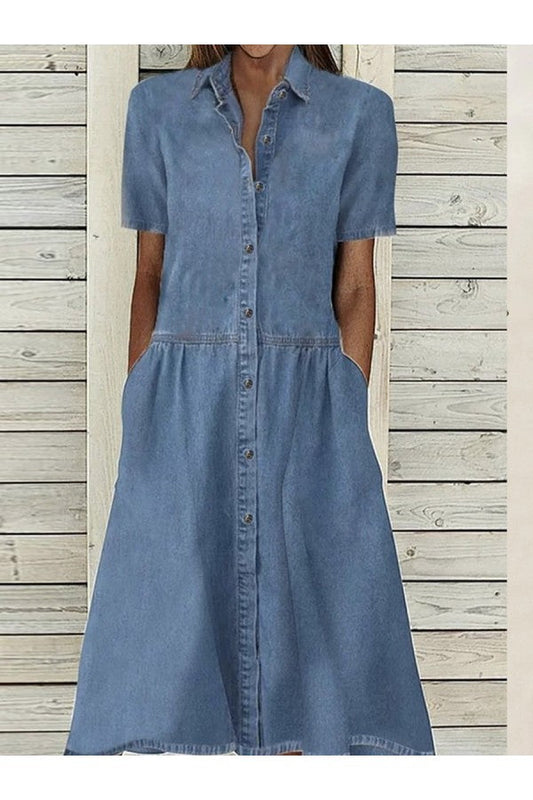 Image of Beverly | Women's Button-Down Denim Midi Dress