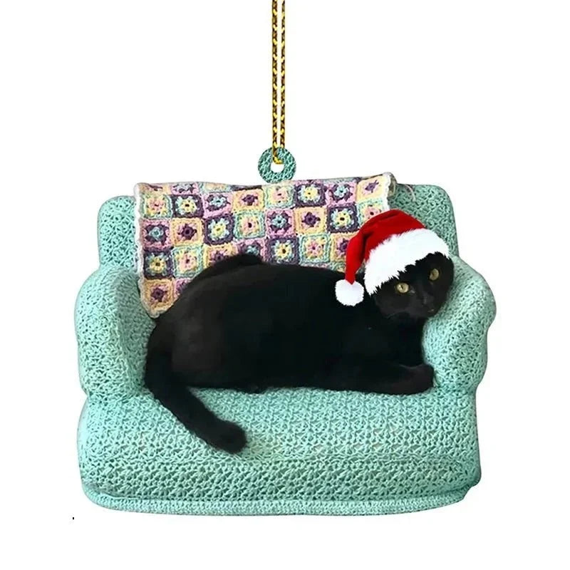 Black Cat Acrylic Disc Christmas Tree Ornament