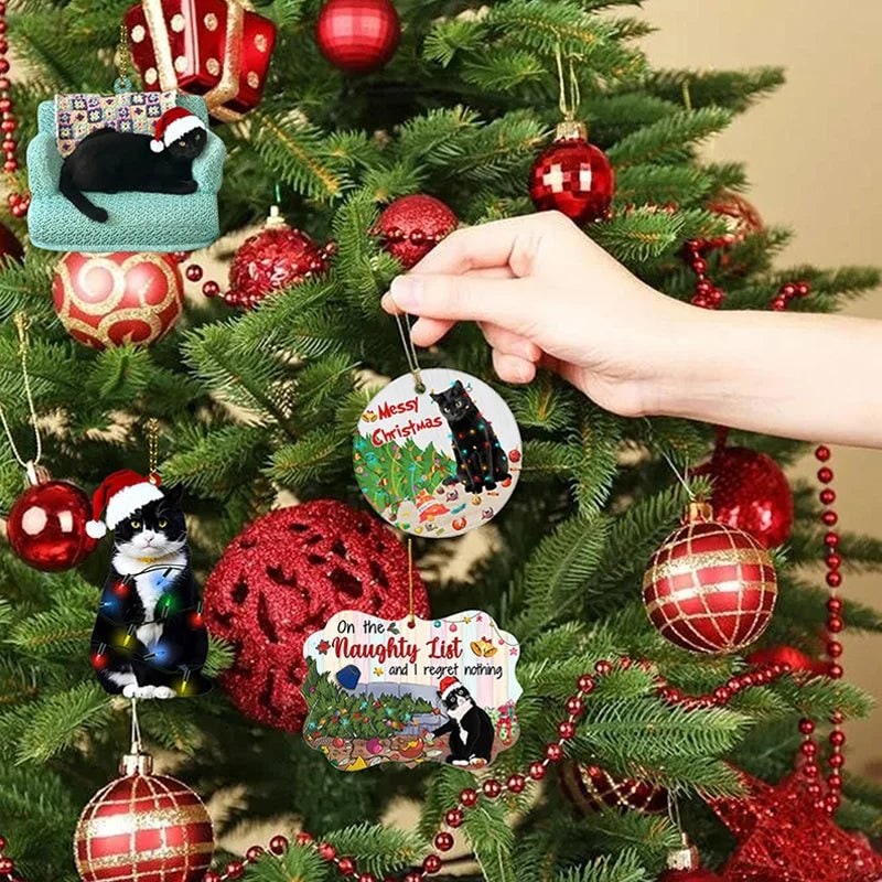 Black Cat Acrylic Disc Christmas Tree Ornament