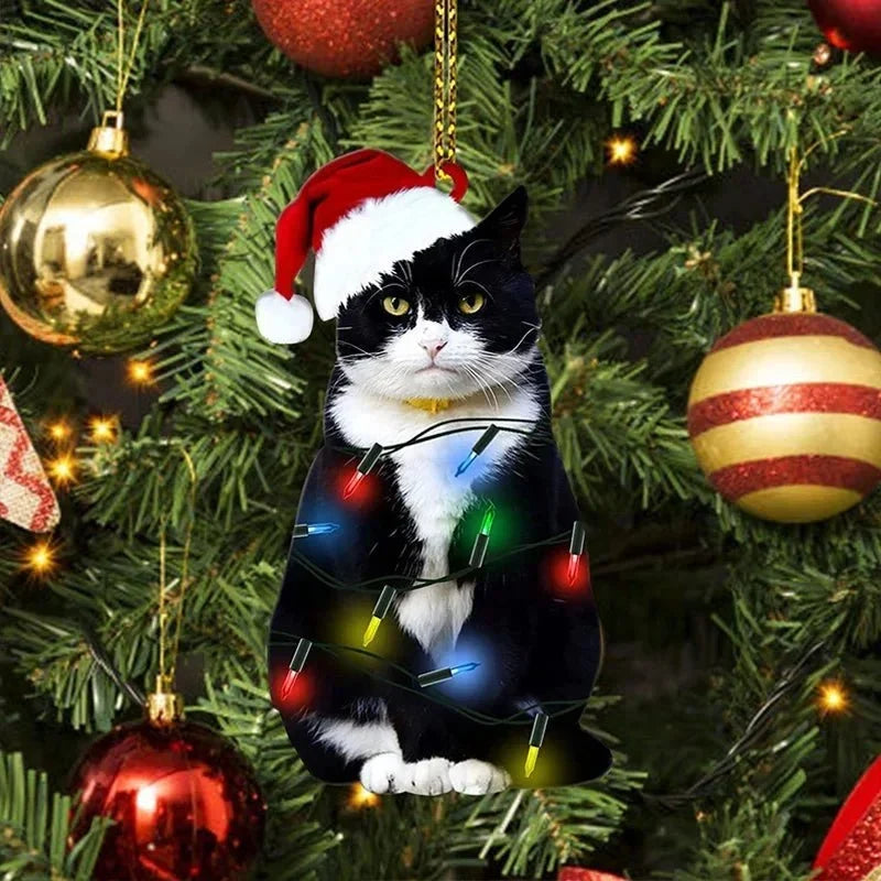 Black Cat Acrylic Disc Christmas Tree Ornament